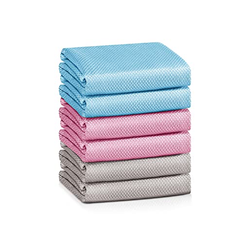 Nano Streak Free Magic Microfiber Cleaning Cloths Easy Clean Nanoscale,Fish Scale Window Mirror Glass Car Stainless Steel Cleaning,Lint Free Dish cloth Wine Glass Polishing Towel,Reusable,Pack 6,Mix - color: 3 Color Assorted