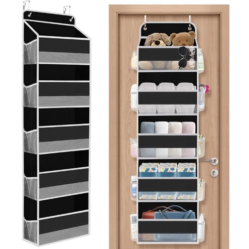 SpaceHacks 1 Pack Over The Door Organizer, Hanging Storage Organizer with Clear Window, 40lb Ultra Sturdy Large Capacity Room Organizer for Pantry Laundry Bathroom Nursery Closet (Black) - color: Black, size: 5-Tier