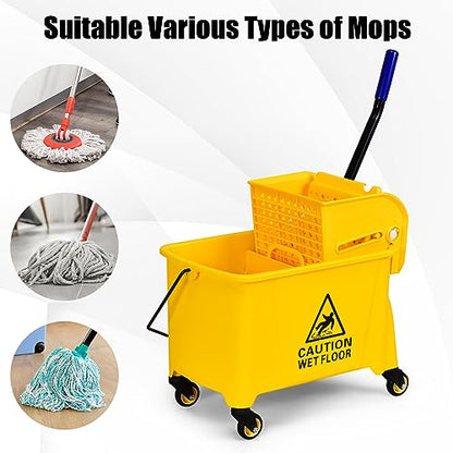 Goplus Commercial Mop Bucket with Wringer, Household Portable Mop Bucket, Ideal for Household and Public Places Floor, 21 Quart Capacity, Yellow (21 Quart)