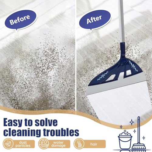 Magic Air Broom Household Silicone Broom, Multifunction Squeegee with 2 Heads - Brush and Scrape, Magic Broom Sweeper with Extra-Long Adjustable Aluminum Handle for Floor, Glass, Tile (Blue)