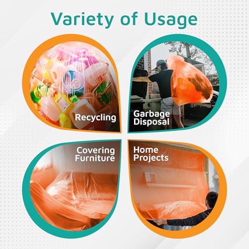 PlasticMill Heavy Duty Trash Bags - Orange Garbage Bags - Plastic Trash Bags - Tall Trash Bags, Trash Can Liners - 50-60 Gallon Large Kitchen Trash Bags, 3 Mil, 38"x58" (50-Count)
