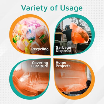 PlasticMill Heavy Duty Trash Bags - Orange Garbage Bags - Plastic Trash Bags - Tall Trash Bags, Trash Can Liners - 50-60 Gallon Large Kitchen Trash Bags, 3 Mil, 38"x58" (50-Count)