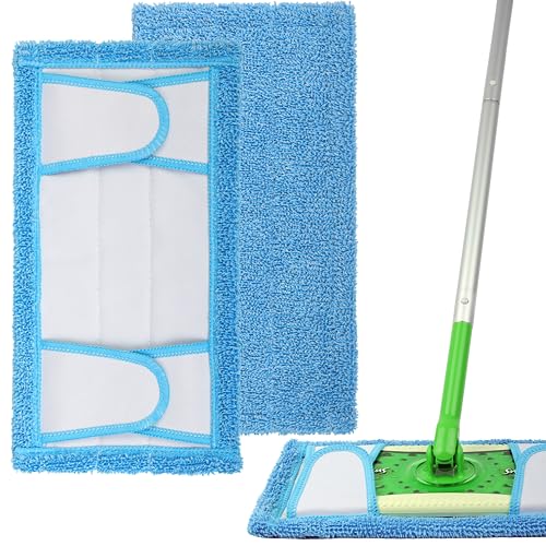 Reusable Washable Mop Pads for Swiffer Sweeper Mop, 2-Pack Microfiber Cleaning Cloths for Hard Floors, Baseboards, Wet and Dry Dusting - color: 2 Pack-blue Wet Dry Pad