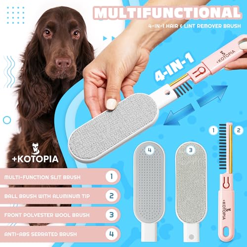 4-in-1 Pet Hair and Lint Remover Brush – Reusable Fabric and Clothing Cleaner for Pet Hair, Lint and Fur – Handheld Multi-Surface Tool for Clothes, Upholstery, Sofa and Travel Use (Pink) - color: Pink