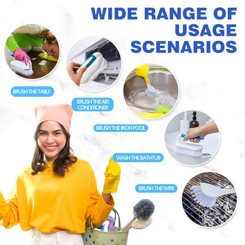 Hsei 12 Pcs Heavy Duty Scrub Brush Kit, Bathroom Bathtub Scrubber, Hard Bristle Cleaning Brush with Ergonomic Handle and Durable Bristles for Cleaning Carpet Kitchen Pots, Pans and Sinks