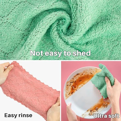MAQIHAN Coral Velvet Dish Towels - 17PCS Super Absorbent Kitchen Towels Microfiber Washcloths Cleaning Rags, Washable Quick Drying Household Reusable Dish Cloths for Daily Kitchen Cleaning, Bathroom