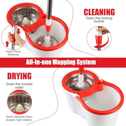 Spin Mop and Bucket with Wringer Set, 360° Spinning Mop Bucket System with 6 Microfiber Mop Replacement Heads and 61" Stainless Steel Adjustable Handle for Floor Cleaning (20QT) - color: White