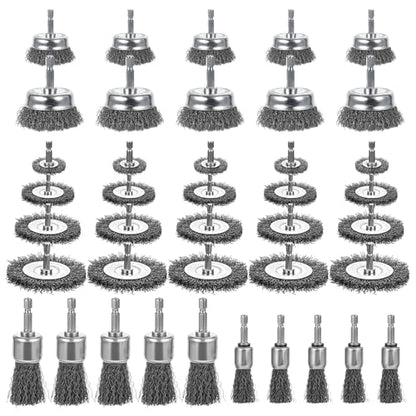 40 Pack Wire Wheel for Drill, 1/4-Inch Carbon Steel Wire Wheel Brush 8 Sizes Round Brushes with Hex Shank for Rust Removal, Corrosion and Scrub Surfaces
