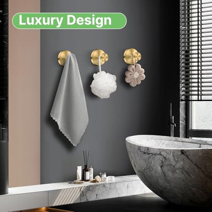 Gold Waterproof Suction Cup Hooks, 2-Pack Heavy Duty Stainless Steel No Drill Shower Hooks for Hanging Towels, Robes, Loofahs, Holder Holds Strong on Tile, Glass, Mirror, Wall, Bathroom Door - color: gold-2pcs