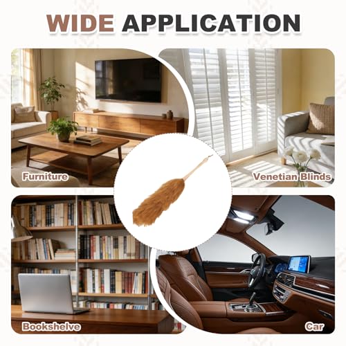uxcell Wool Duster, 24.4" Natural Feather Cleaner Household Cleaning Duster with Solid Wooden Handle for Cleaning Fans Window Blinds Shelves Furniture, Light Brown - color: Light Brown, size: 24.4"