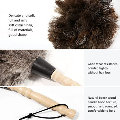 Ostrich Feather Duster 14 inch Feather Duster Fluffy Natural Genuine Ostrich Feathers with Wooden Handle and Eco-Friendly Reusable Handheld Ostrich Feather Duster for Cleaning Supplies - color: Model-14“-brown-1 Pieces