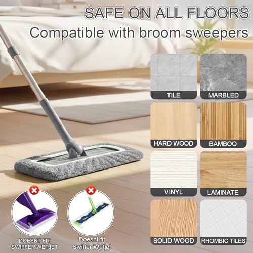 2 Pack Reusable Microfiber Mop Pads - Dry Sweeping Cloths & Wet Mopping Cloths - Washable Wet Pads Refill for Mopping Floors (Mop is not Included), Gray - color: Gray 2-pack