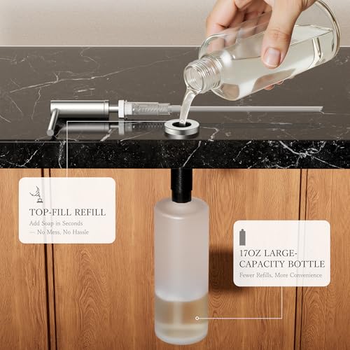 FORIOUS Soap Dispenser for Kitchen Sink, Stainless Steel Liquid Dish Soap Dispenser Pump with Top Refill 17oz Soap Bottle, Brushed Nickel Built in Sink Lotion Dispenser for Kitchen Countertop - color: Stainless Steel
