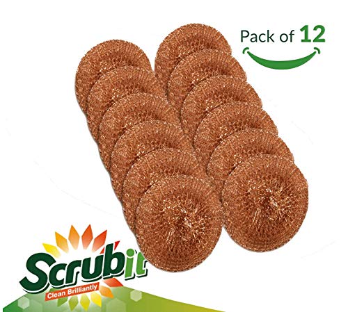 12 Pack Copper Coated Scourers by SCRUBIT – Scrubber Pad Used for Dishes, Pots, Pans, and Ovens. Easy scouring for Tough Kitchen Cleaning. - size: 12 Count (Pack of 1)