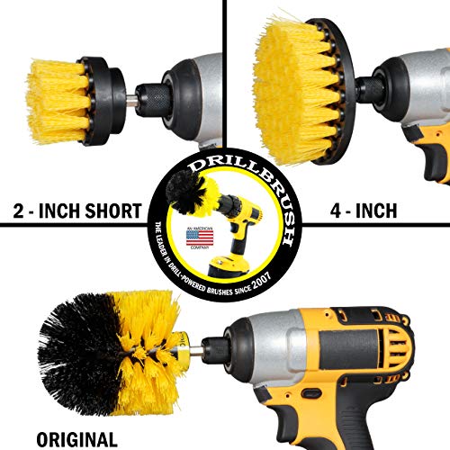 Drillbrush Power Scrubber Brush Set - Drill Brush Attachment - Grout Brush Drill Attachment - Drill Scrubber Attachment - Bathroom Cleaner Scrub Brush - Toilet Brush Cleaning Supplies - Grout Cleaner - color: Yellow