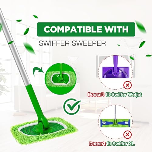 Reusable Microfiber Mop Pads Washable Wet & Dry Sweeping Cloths Mop Head Replacement for Household Cleaning (Green, 10PCS) Compatible with Swiffer Sweeper Refills - size: Green 10PCS