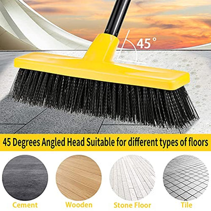 Push Broom Outdoor Indoor Broom 12" Wide,50" Long Handle with Stiff Bristles for Cleaning Scrubbing Deck Driveway Yard Patio Wood Stone Tile Floor