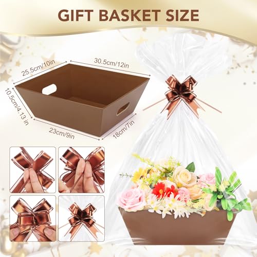 6PACK Baskets for Gifts Empty, 10x12”Thick Brown Gift Basket with Handles 6 Bows 6 Bags Empty Gift Baskets for Christmas Thanksgiving Wedding Birthday Party Wrapping Gift - color: 6PACK Brown