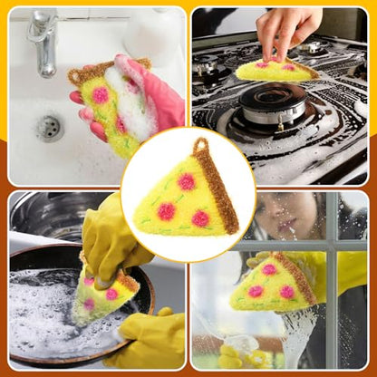 Breling 6 Pieces Pizza Shape Dish Sponge Dual Sided Non Scratch Dish Washing Scrubbers, Reusable Household Cleaning Kitchen Tools for Dishwashing Washing Dishes Cookware - style: Pizza