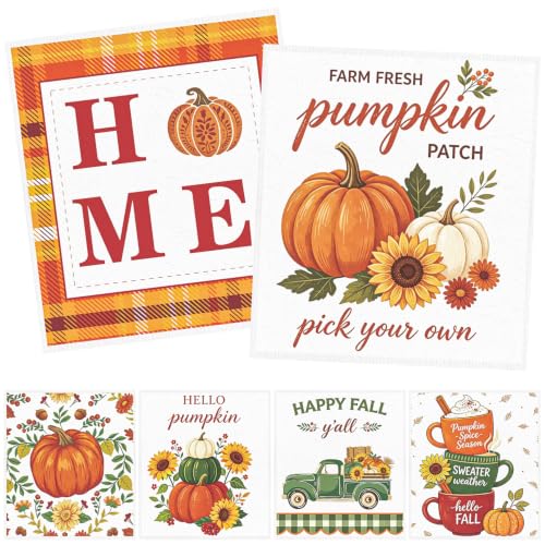 Fall Swedish Dishcloths for Kitchen, 6 Pack Hello Pumpkin Reusable Cellulose Sponge Paper Towels Washable, Absorbent Fast Drying Swedish Dish Cloth for Home Cleaning - style: Hello Pumpkin