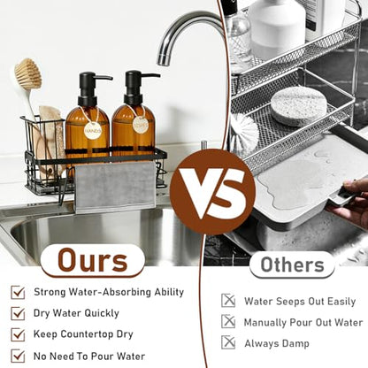 Kitchen Soap Dispenser Set, 14.4 oz/425 ml Hand and Dish Soap Dispenser Set, Dish Soap Dispenser with Sponge Holder & Diatomite Tray, for Countertop Organizer, Amber - color: Amber