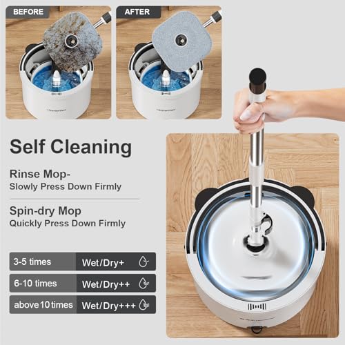 HoMettler Mop and Bucket Set, Dual-Tank Clean/Dirty Water Separation, with Triangular Head & 4 Microfiber Pads for Deep-Cleaning Floors, Versatile Mops for Walls - size: Spin Mop with 4 Pads