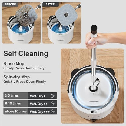 HoMettler Mop and Bucket Set, Spin Mop and Detachable Inner Mop Bucket with Separate Dirty/Clean Water System, Self-Wringing Square Mops for Floor/Wall Cleaning with 6 Microfiber Pads - size: Mop and Bucket System with 6 Pads