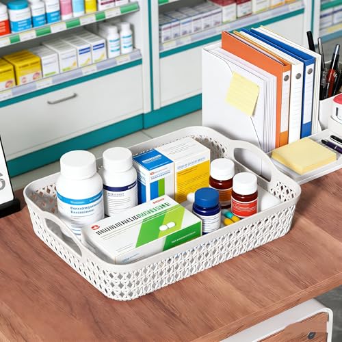 Set of 6 Large Baskets for Organizing 13.5 x 10 x 2.9 Inch, Desktop File Paper Letter Organizer Tray, Plastic Organizer for Office Pharmacy Dorm Kitchens Closets Shelves (White) - size: Large