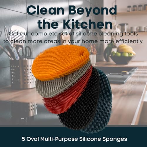 Silicone Sponge Dish Scrubber - Food Grade and Housecleaning - BPA Free Silicone Kitchen Scrubber [5 Pack Ovals Winter] - color: Winter