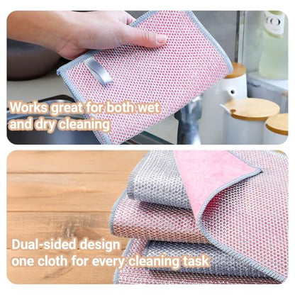 Multifunctional Non-Scratch Wire Dishcloth, 10PCS Double Layer Multipurpose Wire Dishwashing Rags for Wet and Dry, Dish Cloths for Washing Dishes, Stovetops, Kitchen Countertops with Ease - size: 10-PCS Multi-Function