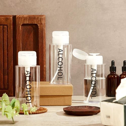 Layhit 3 Pcs 10 oz Alcohol Pump Dispenser Bottles Alcohol Push Down Liquid Dispenser Empty Pumping Bottle Refillable Cosmetic Container for Personal, Salon, Nail Care (Clear Cap + Clear Bottle) - color: Clear Cap + Clear Bottle