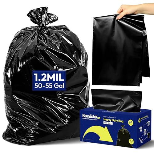 Heavy Duty Contractor Trash Bags 55 Gallon 30 Count, 1.2 Mil, Strong Black Garbage Bags, Leakproof Star Seal for Construction, Yard, Demolition Debris - color: 55Gal-30 bags