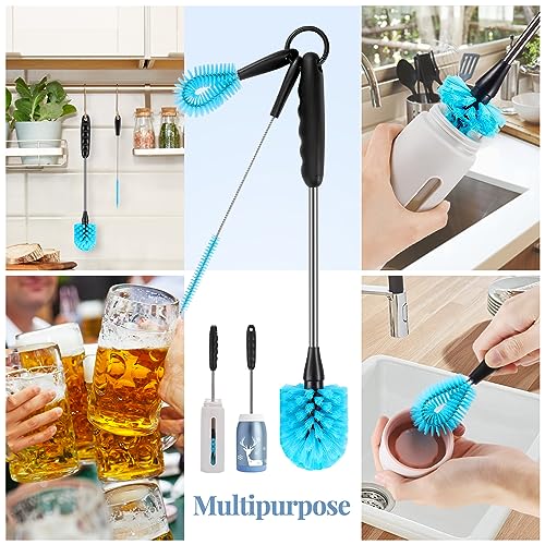 UNIFUN Water Bottle Brush Set, Long Handle 3-in-1 Stainless Steel Water Bottle Scrubbing Brush, Cleaning for Narrow Neck Bottles, Sport Bottles, Baby Bottles, Coffee Mugs, Tumblers, Flask(Short Size)