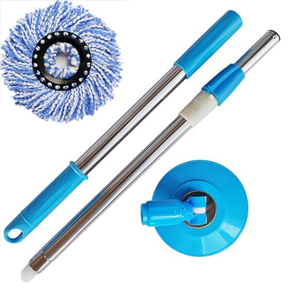 Spin Mop Replacement Handle, 47.6-Inch 360 Degrees Rotating Telescopic Stick with Robust Reinforced Plastic Disc for Bucket Cleaning System (Blue) - color: Blue, style: Plastic Disc