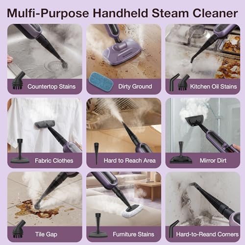 Maircle Steam Mop, 17oz Large Water Tank, Detachable for Hardwood Tile Grout, Furniture, Purple