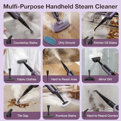 Maircle Steam Mop, 17oz Large Water Tank, Detachable for Hardwood Tile Grout, Furniture, Purple
