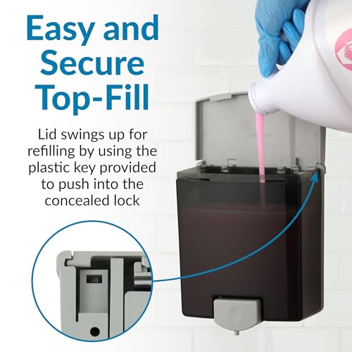 Bobrick Surface-Mounted Soap Dispenser - Manual Wall-Mounted 40 fl oz Capacity Top Fill, ADA Compliant, Vandal-Resistant, Visible Soap Level, All-Purpose Liquid Soap Dispenser for Commercial Bathrooms (Model B-40)