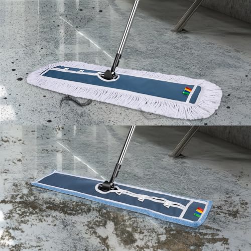 MASTERTOP Industrial Mop, Extra Large Floor Mop with Microfiber & Cotton Pad, Heavy Duty Flat Mops Commercial Dust Mop for Cleaning Office Garage Mall Hotel Home Floors - color: B-blue(42"*12")