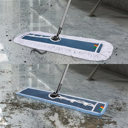 MASTERTOP Industrial Mop, Extra Large Floor Mop with Microfiber & Cotton Pad, Heavy Duty Flat Mops Commercial Dust Mop for Cleaning Office Garage Mall Hotel Home Floors - color: B-blue(42"*12")
