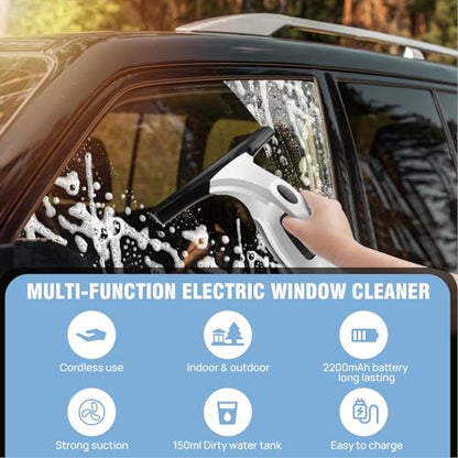 Cryfokt Cordless Window Vacuum Squeegee, Electric Glass Cleaner with Strong Suction, 150Ml Waste Water Tank, Electric Cleaning Kit for High Windows Shower Glass Car Mirrors