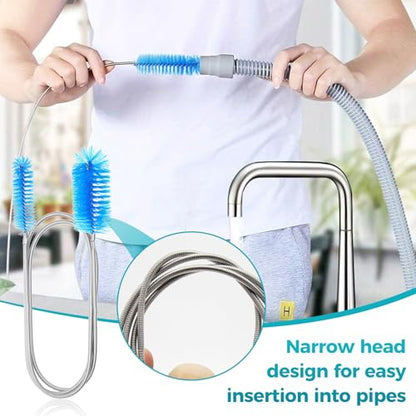 12 Pack Glass Tube Pipe Cleaner Brush Set, for Cleaning Long Neck Bottle, Bent Glass Tube,17-inch Long Handle Brush,8.2-inch Different Diameters Brushes,35-inch Flexible Double Ended Cleaner