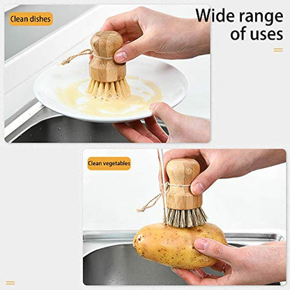 Natural Sisal Dish Washing Brush Bamboo Round Scrub Brush Pots Pans Vegetables Household Cleaning Brush… (Sisal)