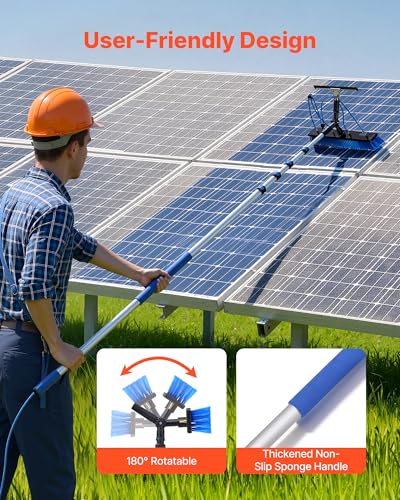 VEVOR Solar Panel Cleaning Kit, 26 ft, Water Fed Pole Kit with Cleaning Brush, Squeegee, Soap Dispenser, Extendable Aluminum Telescopic Pole, 180° Rotatable Brush Head, for Roof Mounted Solar Panels - size: 26 Ft