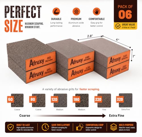 Sanding Sponge, 60/80/120/180/220/320 Grit 6-Pack with Protective Gloves, Coarse Fine Medium Grit Sanding Block, Reusable Dry Wet Sanding Blocks for Wood, Drywall,Metal, Fine Sandpaper Sand Block - size: Assorted 6 Pack