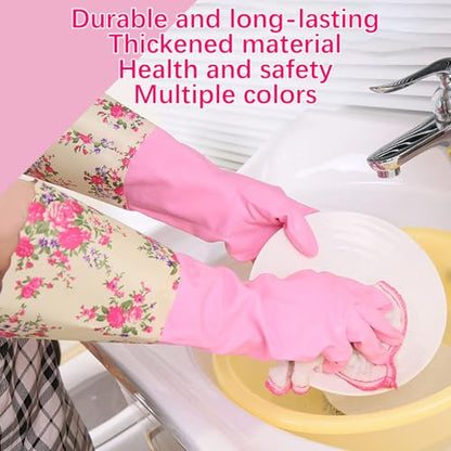 Gloves for Cleaning, Cleaning Gloves for Women With Velvet Lining and Non-Slip Grip, Long-Lasting Rubber Cleaning Gloves for Household Cleaning, Reusable Kitchen Gloves for Washing Dishes, Pink