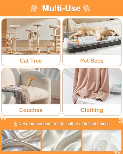 3 in 1 Carpet Rake for Pet Hair Removal Tool, 51” Adjustable Long Handle Pet Hair Removal Broom, Pet Grooming Brush, Cat Dog Hair Remover Carpet Scraper for Rugs, Mats - color: Orange-Black