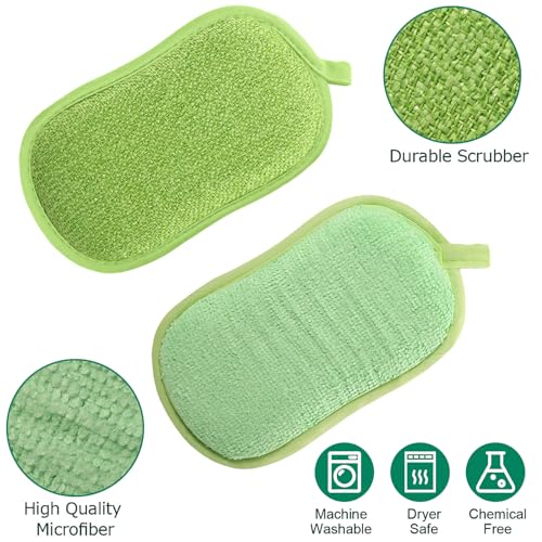 24 Pack Multi Purpose Scrub Sponges Non Scratch Microfiber Sponge Cleaning Dish Scrubber Reusable Dish Sponges for Washing Dishes Along with Heavy Duty Scouring Power (Green) - color: Green