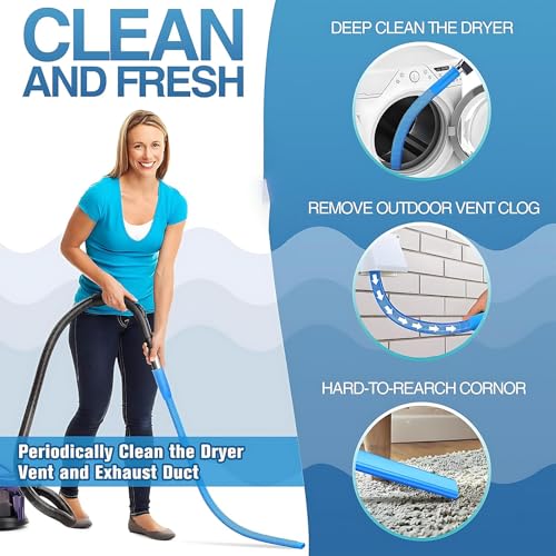 Professional Dryer Vent Cleaning Kit, Compatible with Most Vacuums, Deep Reach Tools for Clogged Ducts & Lint Removal, Flexible Hose Attachment for Dryer Maintenance