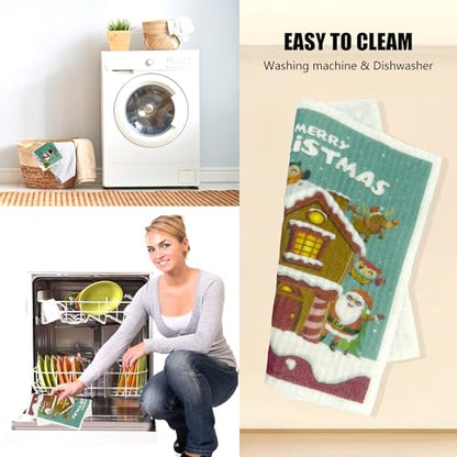 6 - Pack Swedish Kitchen Dish Cloths - Reusable Paper Towels for Counters & Dishes - Eco Friendly Cellulose Sponge Cloth (Xmas) - color: Q-xmas