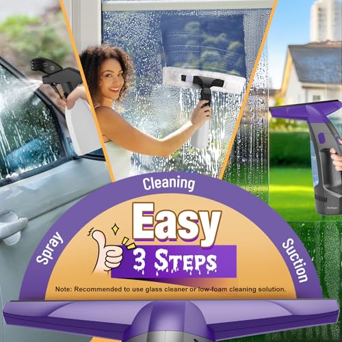 Streak-Free and Powerful Window Vacuum Squeegee Cordless, Window Cleaner with Ultra Absorbent Lint Free Microfiber Cloth, Multi-Purpose Gift Deep Cleans Window, Shower Glass, Mirror and Car